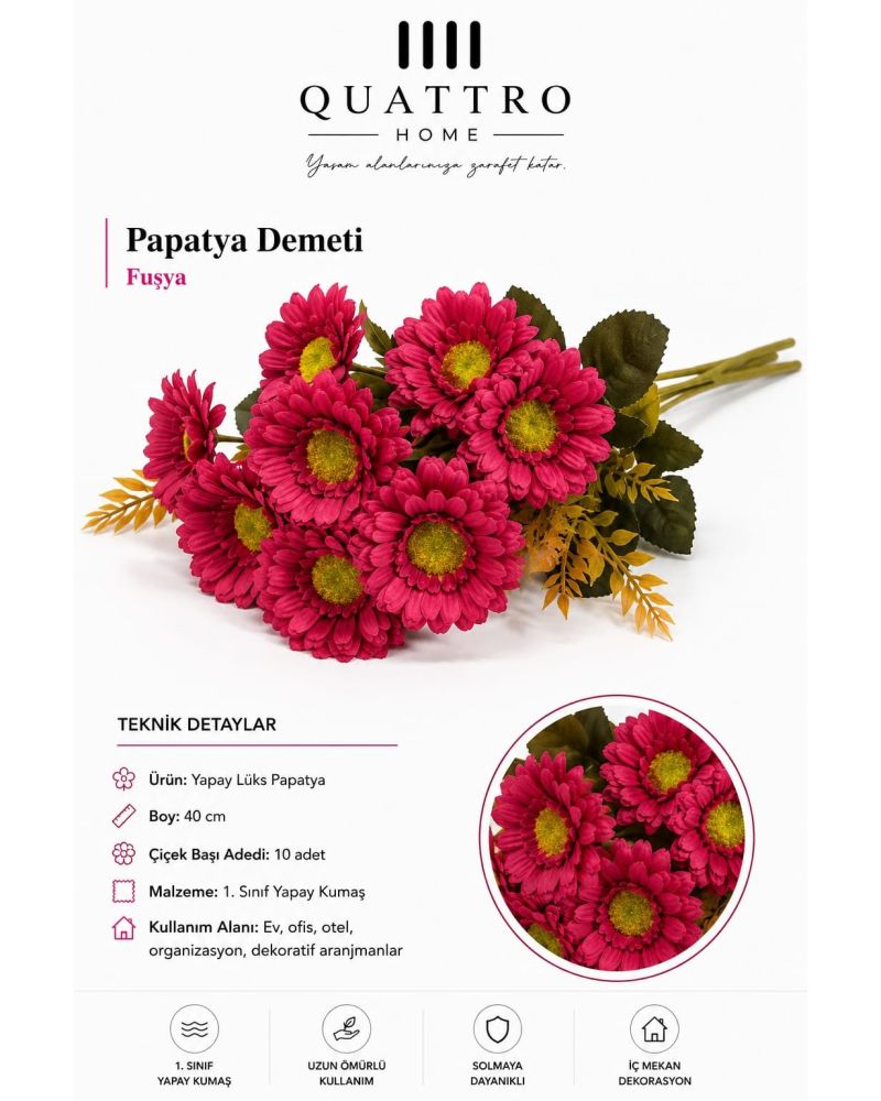 Karışık Pastel Yapay Papatya Demeti 40 cm – 10 Çiçek Başlı Dekoratif Çiçek