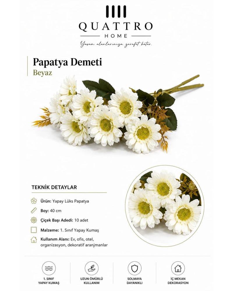 Karışık Pastel Yapay Papatya Demeti 40 cm – 10 Çiçek Başlı Dekoratif Çiçek