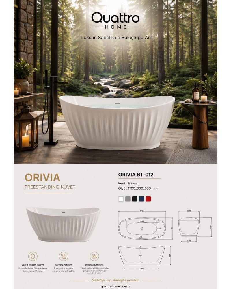 Orivia BT-012 Freestanding Küvet 170x80 cm Modern Akrilik Bağımsız Küvet