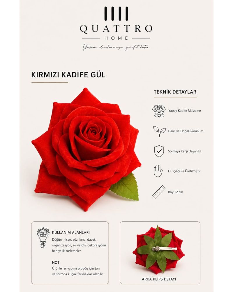 Sarı Kadife Yapay Gül Klipsli 50 Adet
