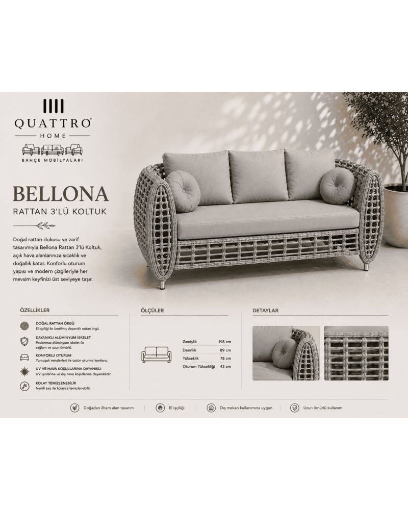 Bellona Rattan Bahçe Koltuğu 3 Lü