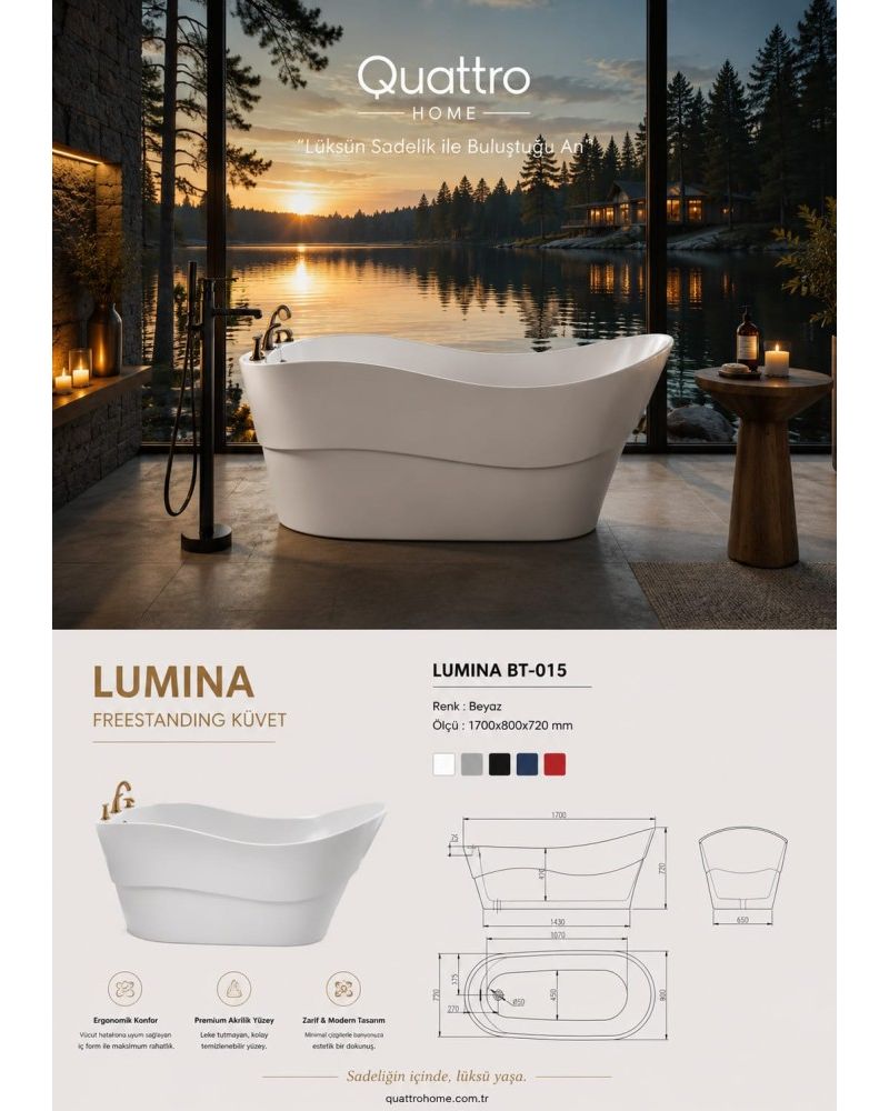Lumina BT-015 Freestanding Küvet 170x80 cm Akrilik Bağımsız Küvet