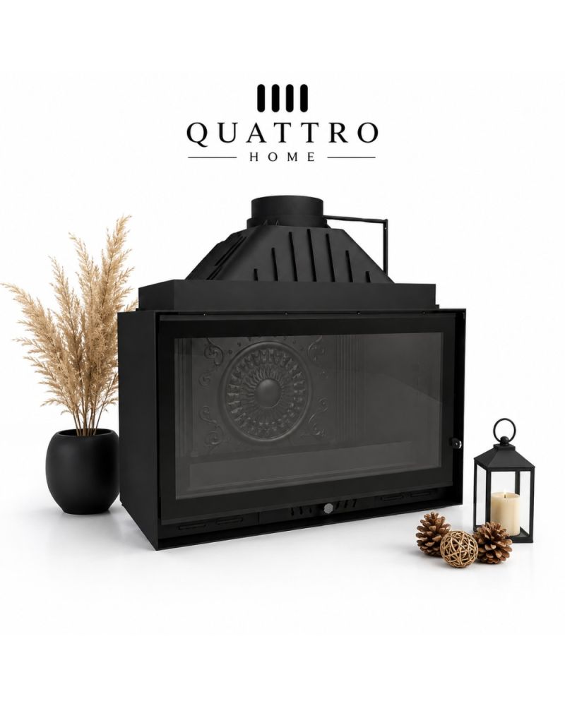 Quattro Home 75 cm Düz Siyah Cam Döküm Şömine Haznesi – 10-14 kW