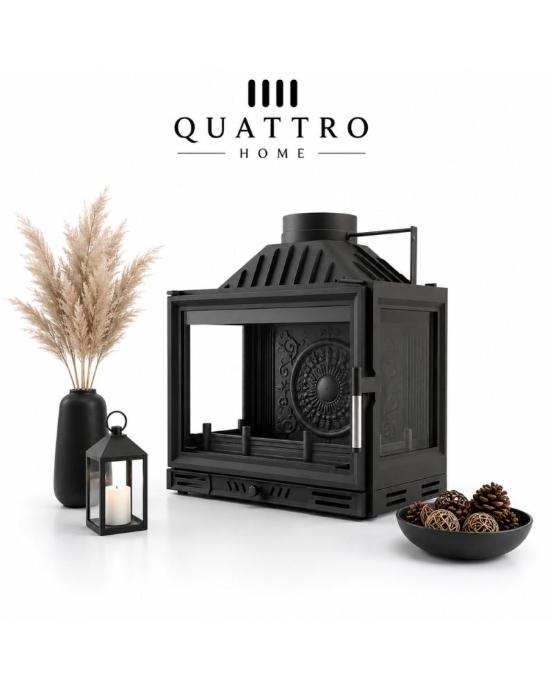 Quattro Home 70 cm Haznesi Klapeli Üç Tarafı Camlı Döküm Şömine Haznesi – 10-14 kW