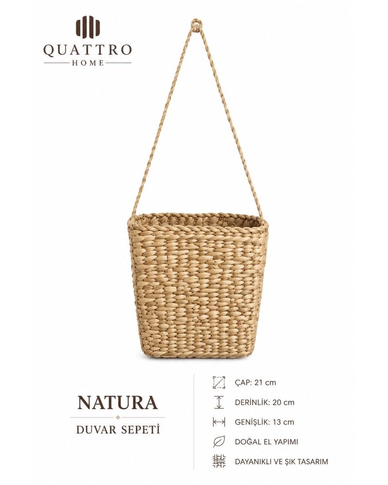 Natura Doğal Hasır El Yapımı Askılı Duvar Sepeti 21 cm