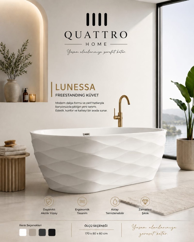 Lunessa Freestanding Küvet 170x80 cm Beyaz Premium Akrilik Küvet