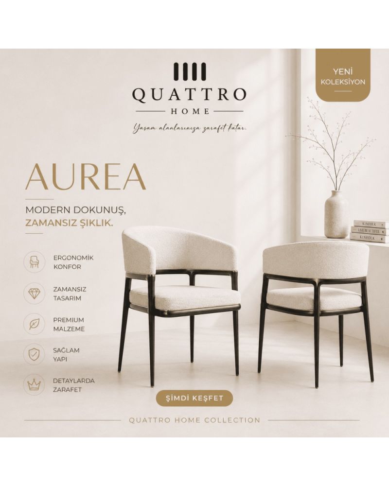 Quattro Home Aurea Modern Döşemeli Sandalye Ayaklı Yemek Sandalyesi