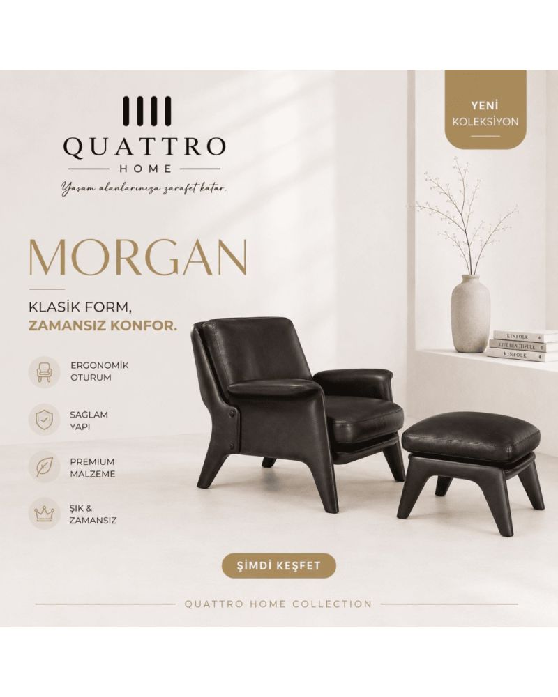 Morgan Puflu Klasik Lounge Koltuk Deri Görünümlü Dinlenme Koltuğu