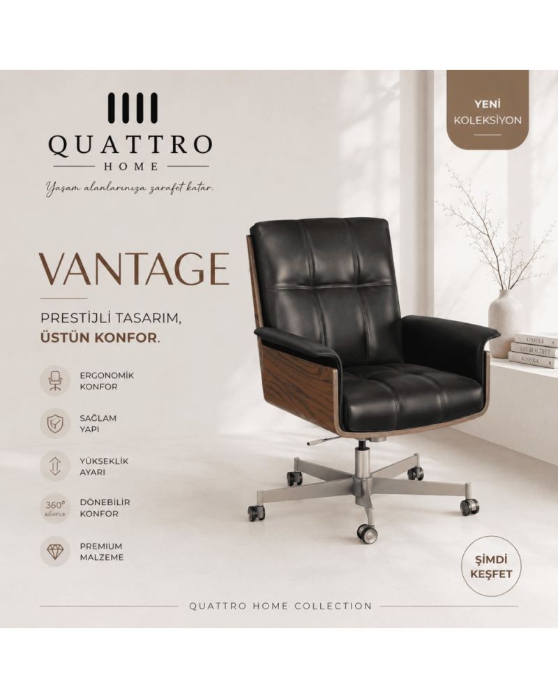 Vantage Premium Yönetici Ofis Koltuğu Ceviz Yükseklik Ayarlı 360° Döner
