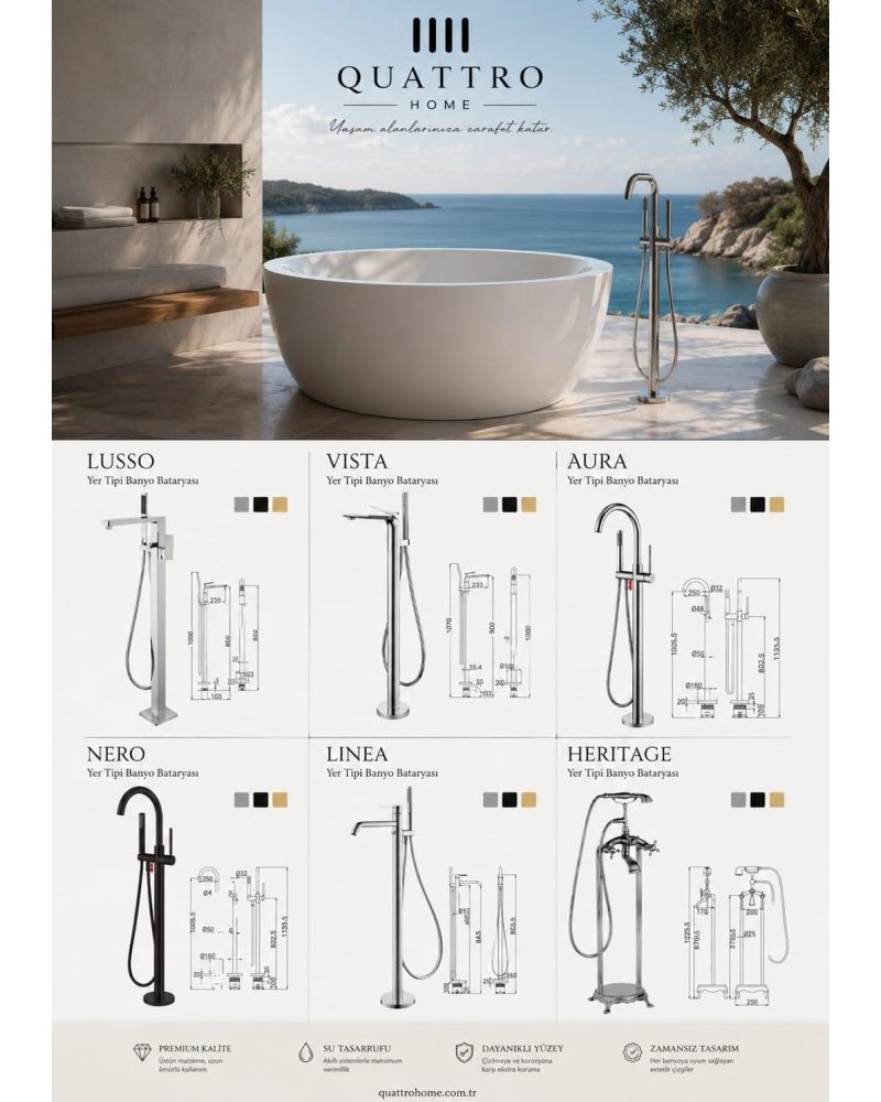 Quattro Home Premium Yer Tipi Banyo Bataryası Serisi | Lusso, Vista, Aura, Nero, Linea, Heritage