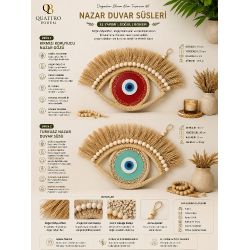 Quattro Bohem El Yapımı Doğal Rafyalı Nazar Duvar Süsü
