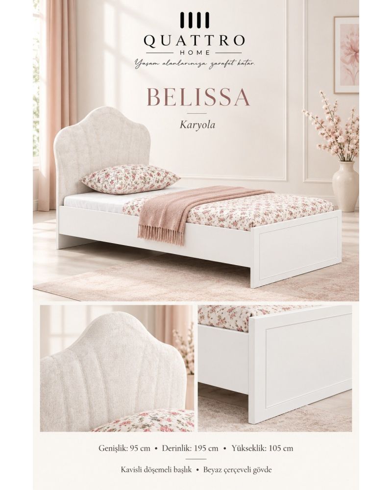 Belissa Tek Kişilik Karyola-Genişlik: 95 cm Derinlik: 195 cm Yükseklik: 105 cm