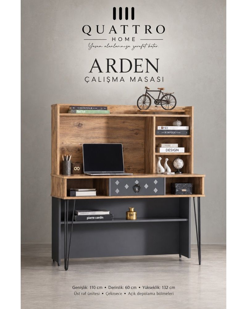 Arden Kitaplıklı Çalışma Masası-Genişlik: 110 cm Derinlik: 60 cm Yükseklik: 132 cm