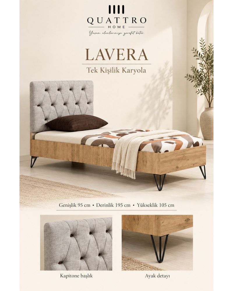 Lavera Genç Odası Takımı-Dolap: 122 × 52 × 190 cm Karyola: 95 × 195 × 105 cm Komodin: 52 × 42 × 40 cm Çalışma Masası: 102 × 52 × 170 cm Şifonyer: 82 × 42 × 77 cm