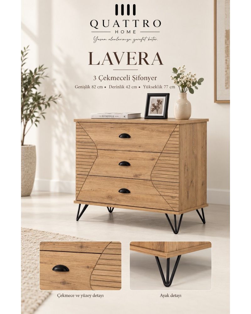 Lavera 3 Çekmeceli Şifonyer-Genişlik: 82 cm Derinlik: 42 cm Yükseklik: 77 cm