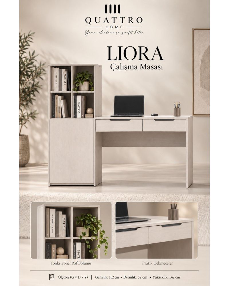Liora Genç Odası Takımı- Dolap Ölçüsü-160 × 52 × 200 cm Karyola 95 × 195 × 105  Komodin 52 × 42 × 53 cm Çalışma Masa 152 × 52 × 142 cm Şifonyer  82 × 42 × 95 cm