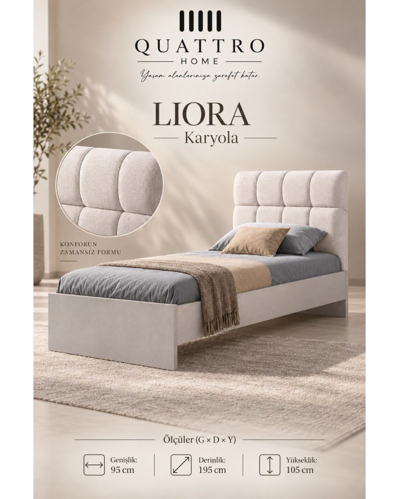Liora Tek Kişilik Karyola-Genişlik: 95 cm Derinlik: 195 cm Yükseklik: 105 cm