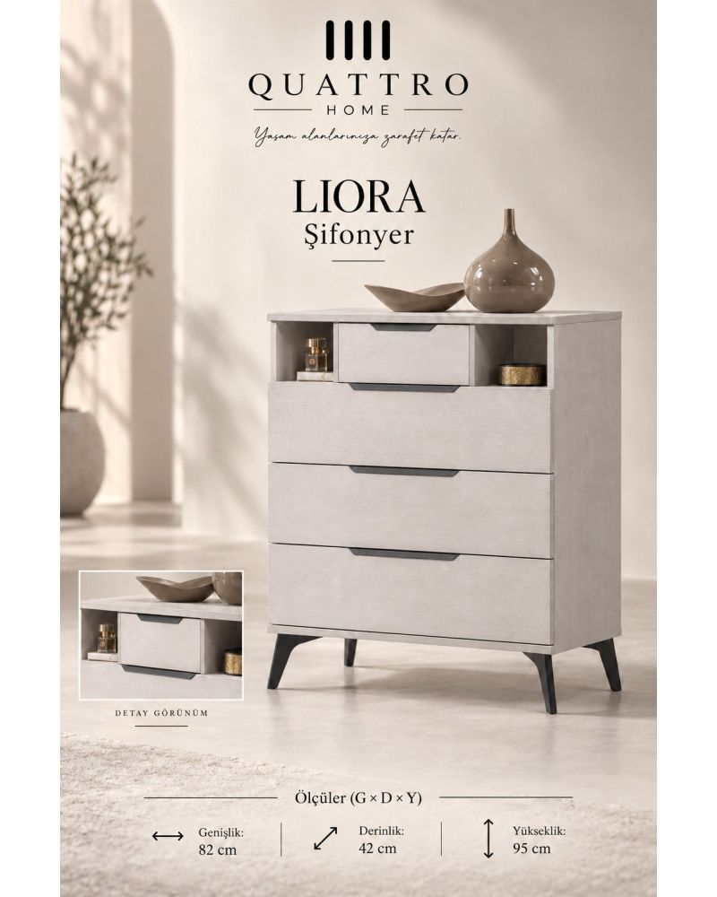 Liora 4 Çekmeceli Şifonyer-Genişlik: 82 cm Derinlik: 42 cm Yükseklik: 95 cm