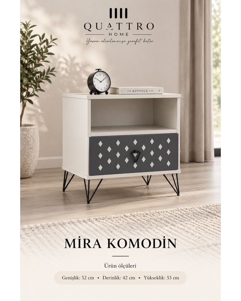 Mira Komodin-Genişlik: 52 cm Derinlik: 42 cm Yükseklik: 53 cm