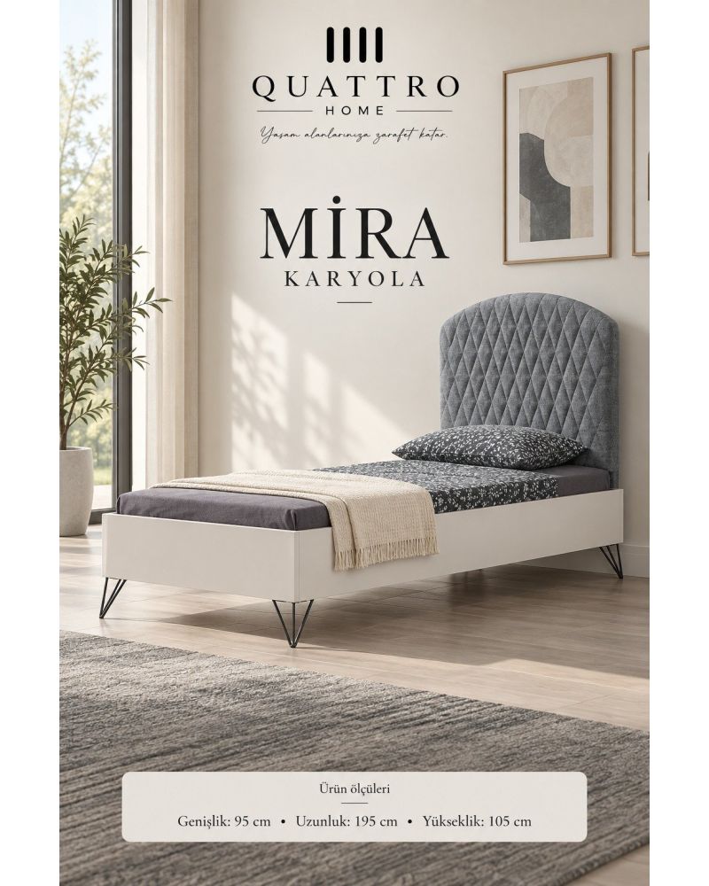 Mira Tek Kişilik Karyola-Genişlik: 95 cm Uzunluk: 195 cm Yükseklik: 105 cm