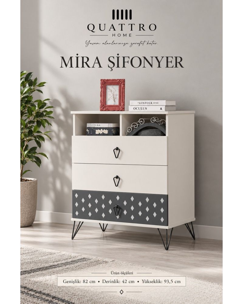 Mira 3 Çekmeceli Şifonyer-Genişlik: 82 cm Derinlik: 42 cm Yükseklik: 93,5 cm