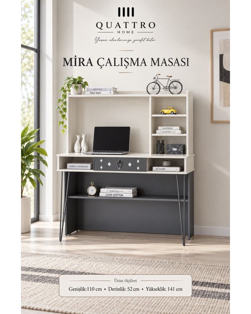 Mira Çalışma Masası-Genişlik: 110 cm Derinlik: 52 cm Yükseklik: 141 cm