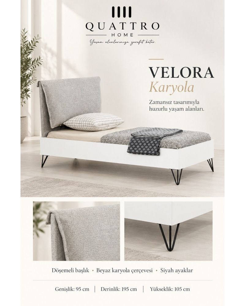 Velora Tek Kişilik Karyola-Genişlik: 95 cm Derinlik: 195 cm Yükseklik: 105 cm