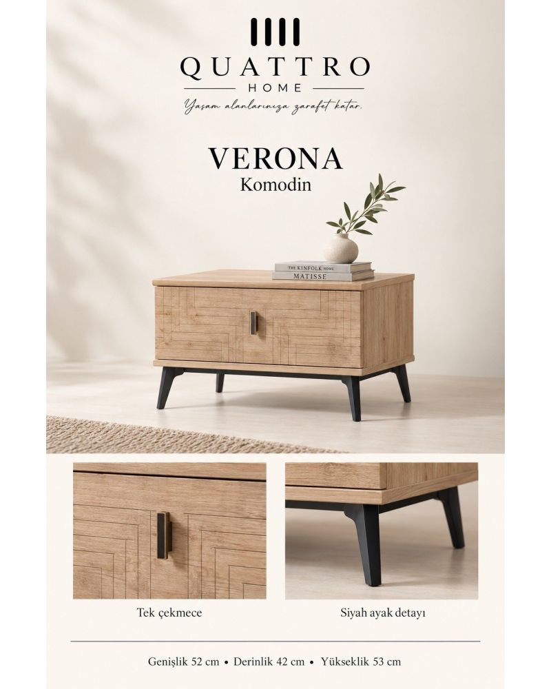 Verona Genç Odası Takımı-Dolap: 160 x 52 x 200 cm Karyola: 95 x 195 x 105 cm Komodin: 52 x 42 x 53 cm Çalışma Masası: 110 x 60 x 132 cm Şifonyer: 82 x 42 x 77 cm