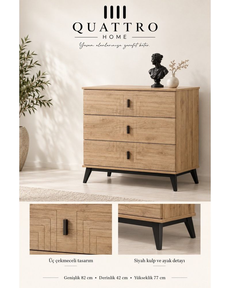 Verona 3 Çekmeceli Şifonyer-Genişlik: 82 cm Derinlik: 42 cm Yükseklik: 77 cm