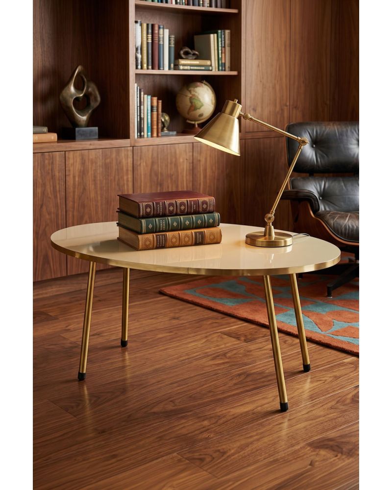 Gold Metal Oval Orta Sehpa Krem