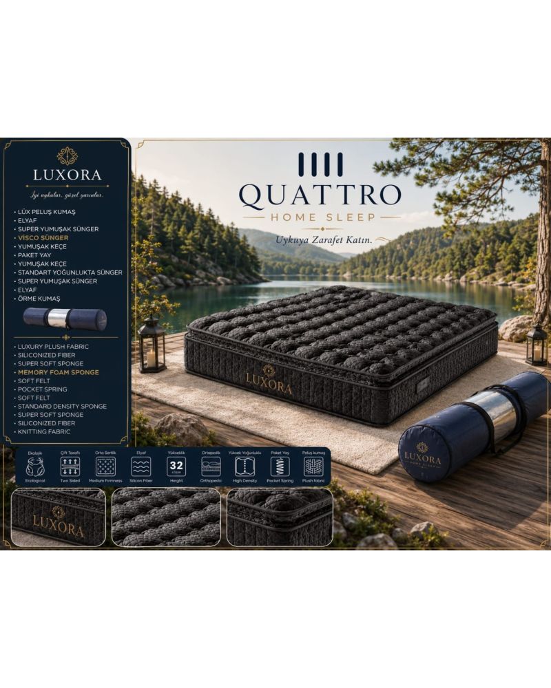 Luxora Visco Yatak Ortopedik Pocket Yaylı Çift Taraflı Yatak 32 cm Peluş Kumaşlı Premium Yatak