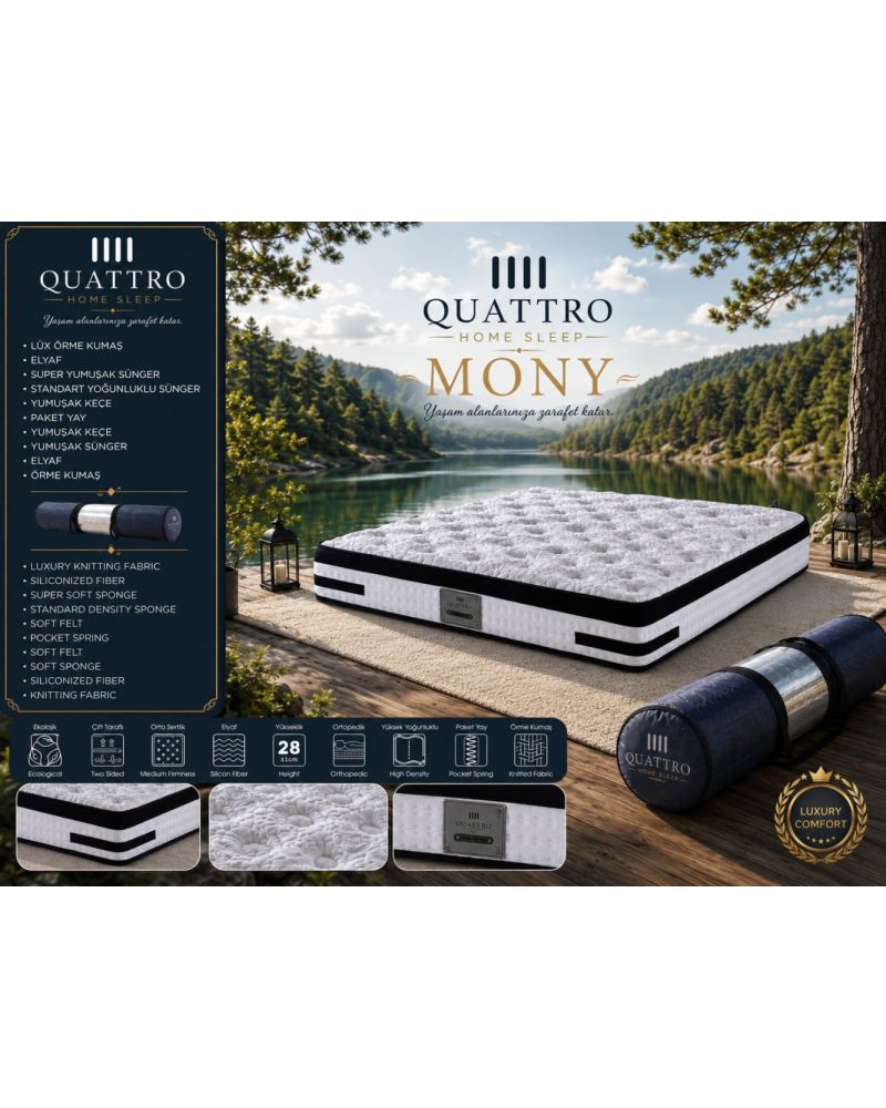Mony Yatak Ortopedik Pocket Yaylı Çift Taraflı Yatak 28 cm Orta Sert Yüksek Yoğunluklu Sünger