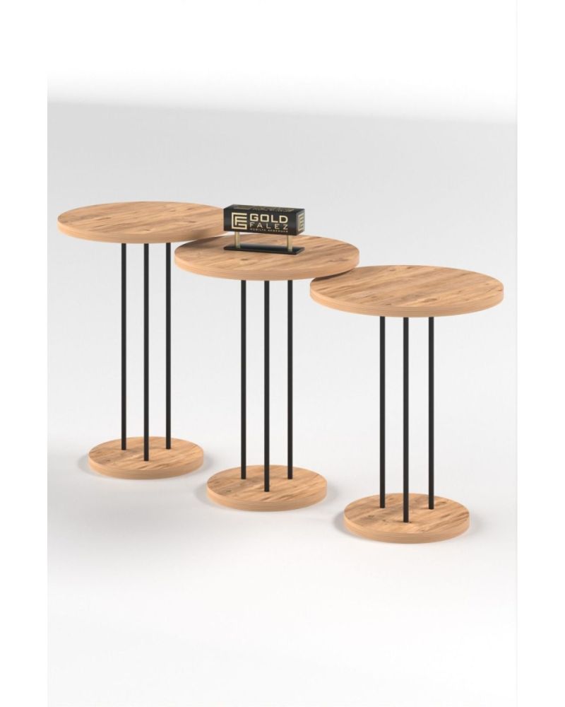 Metal Terra Zigon Sehpa Takımı Çam Kahverengi 3'lü