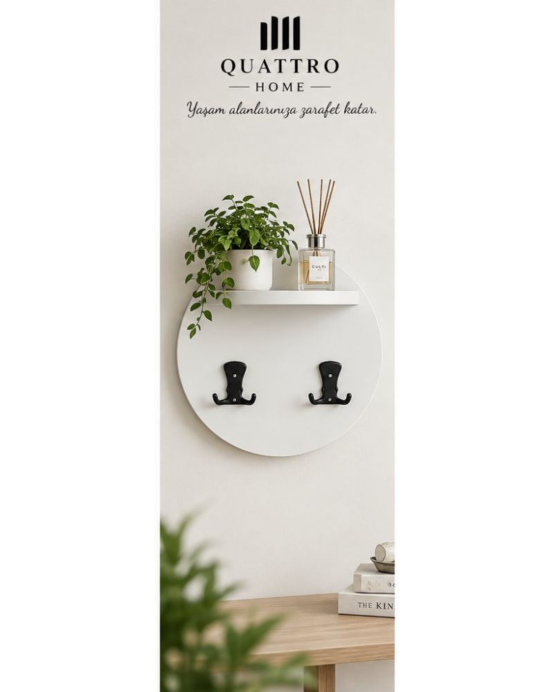 Beyaz Duvar Askılığı ve Mini Raflı Portmanto
