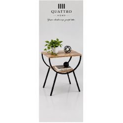 Ceviz Desenli Metal Ayaklı Çift Raflı Yan Sehpa ve Komodin