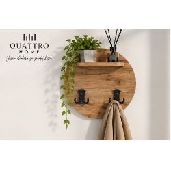 Ceviz Desenli Duvar Askılığı ve Mini Raf Ünitesi