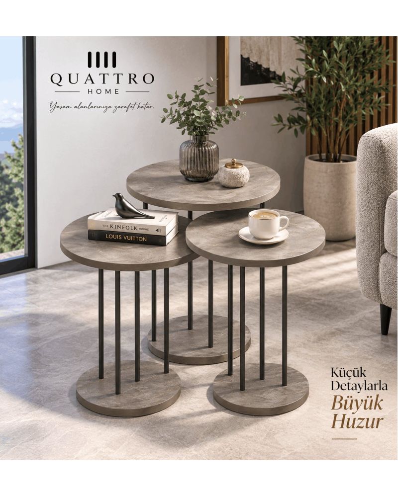Gri 3'lü Zigon Sehpa Takımı