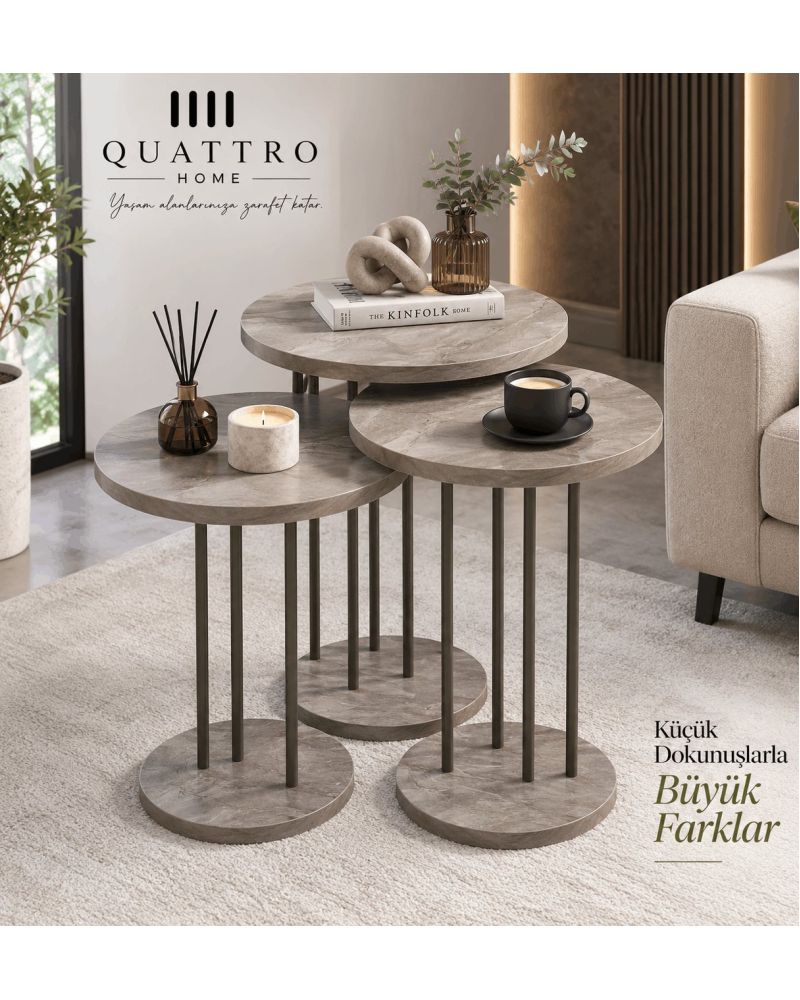 Gri 3'lü Zigon Sehpa Takımı