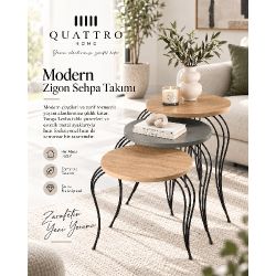 Antrasit Gri Yuvarlak Zigon Sehpa Takımı - 3'lü