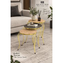 Lükens Metal Ayaklı 3'lü Zigon Sehpa Takımı Antrasit Gri ve Ahşap Desenli