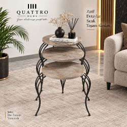 Gri Yuvarlak Zigon Sehpa Takımı - 3'lü