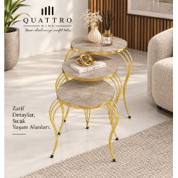 Gri ve Gold Lükens Ayaklı 3'lü Zigon Sehpa Takımı