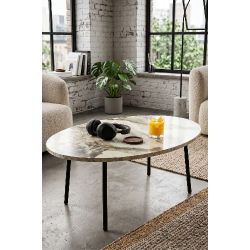 Metal Ayaklı Oval Mermer Desenli Orta Sehpa