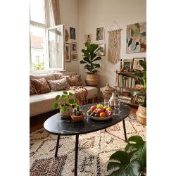 Siyah Oval Orta Sehpa Metal Ayaklı