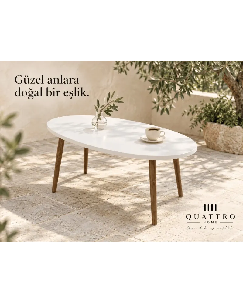 Torna Ayaklı Oval Orta Sehpa Beyaz