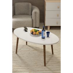 Torna Ayaklı Oval Orta Sehpa Beyaz