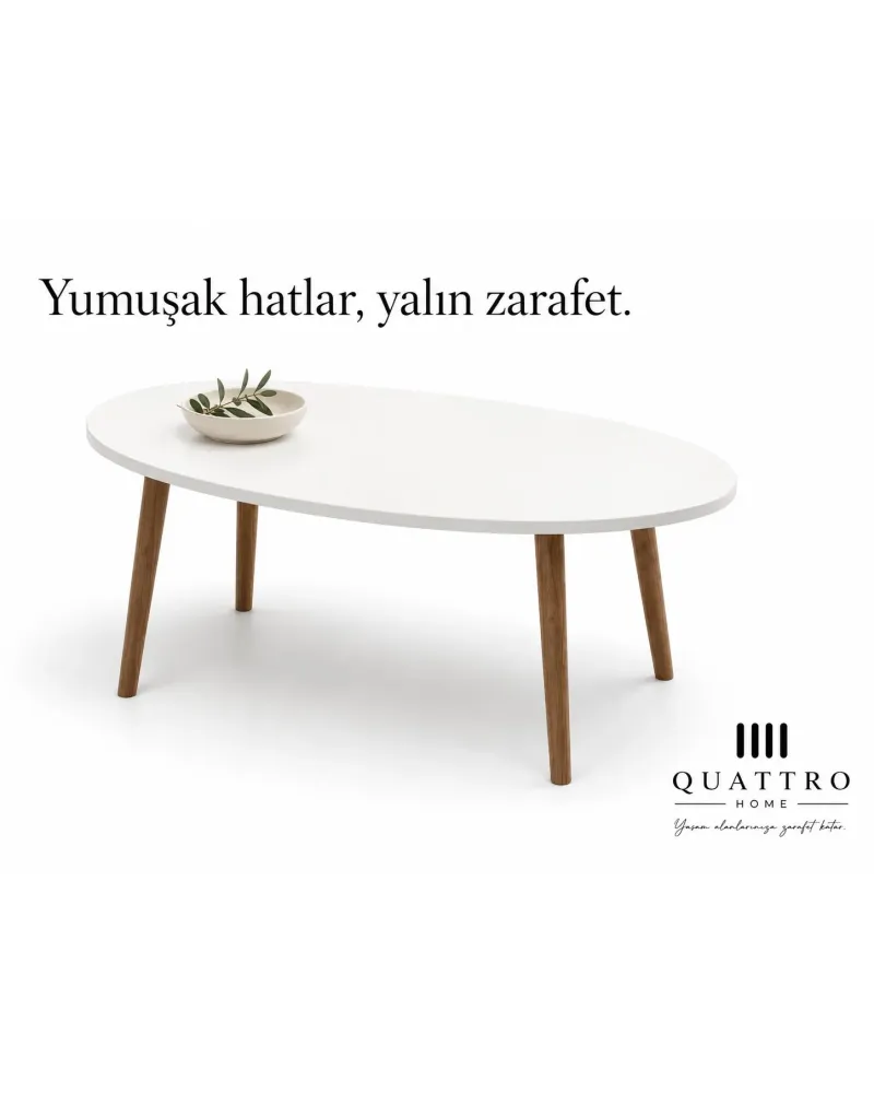 Torna Ayaklı Oval Orta Sehpa Beyaz