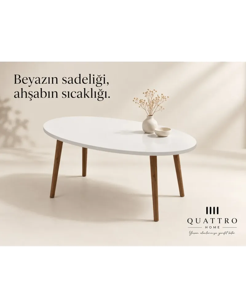 Torna Ayaklı Oval Orta Sehpa Beyaz