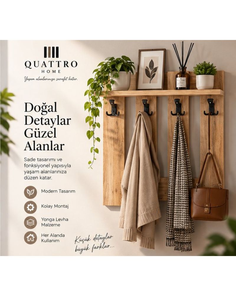 Country Stil Duvar Askılığı ve Raf Sistemi Kahverengi 60 cm