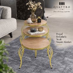 Lükens Ayaklı Çam Desenli 3'lü Zigon Sehpa Takımı